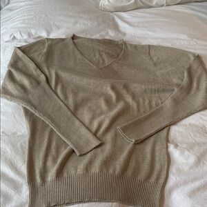 V-Neck Knit Sweater in Tan